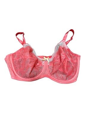 Wacoal Lace Support Underwire Bra - Coral Pink Yellow Bow Size 38D